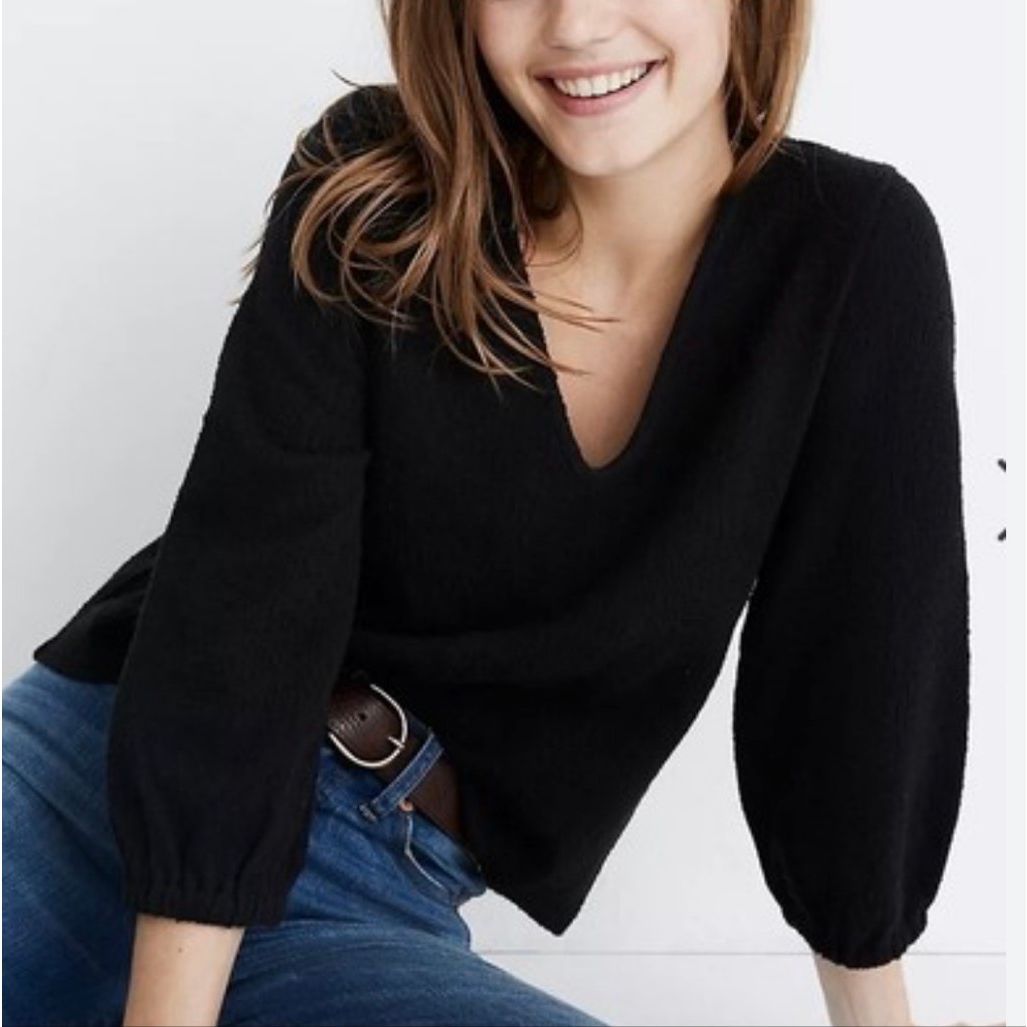 Madewell Full Sleeve Textured Top | Black In Large